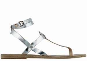 Sandale Cu Curea Pe Glezna Ancient Greek Sandals Estia Leather Dama Argintii | RSN6447UK