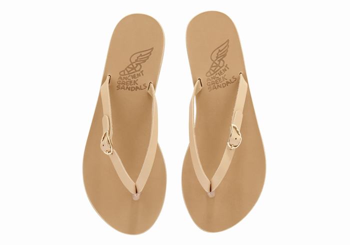 Flip Flops Ancient Greek Sandals Dihalo Leather Dama Bej | GVD3587WH