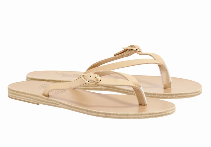 Flip Flops Ancient Greek Sandals Dihalo Leather Dama Bej | GVD3587WH