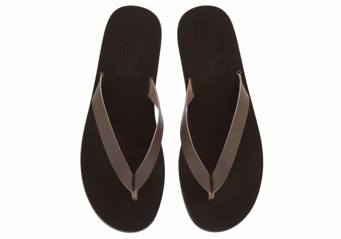 Flip Flops Ancient Greek Sandals Solon Leather Barbati Ciocolata | ROP8053VS