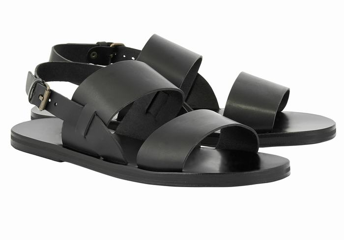 Sandale Casual Ancient Greek Sandals Irodotos Leather Barbati Negrii | EWH3759NK