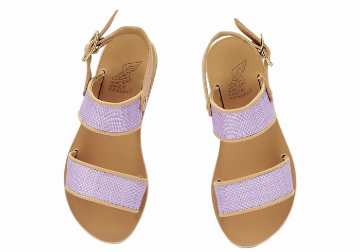 Sandale Casual Ancient Greek Sandals Little Clio Rafia Soft Copii Violet Bej | KMI7243GR