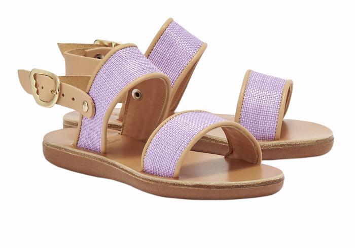 Sandale Casual Ancient Greek Sandals Little Clio Rafia Soft Copii Violet Bej | KMI7243GR