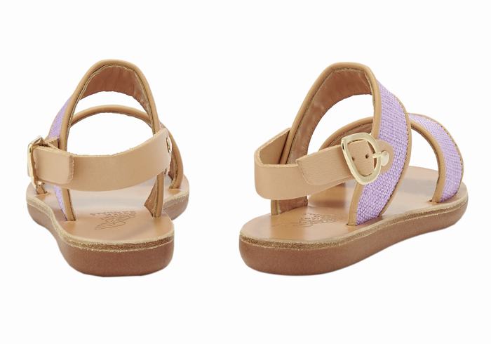 Sandale Casual Ancient Greek Sandals Little Clio Rafia Soft Copii Violet Bej | KMI7243GR