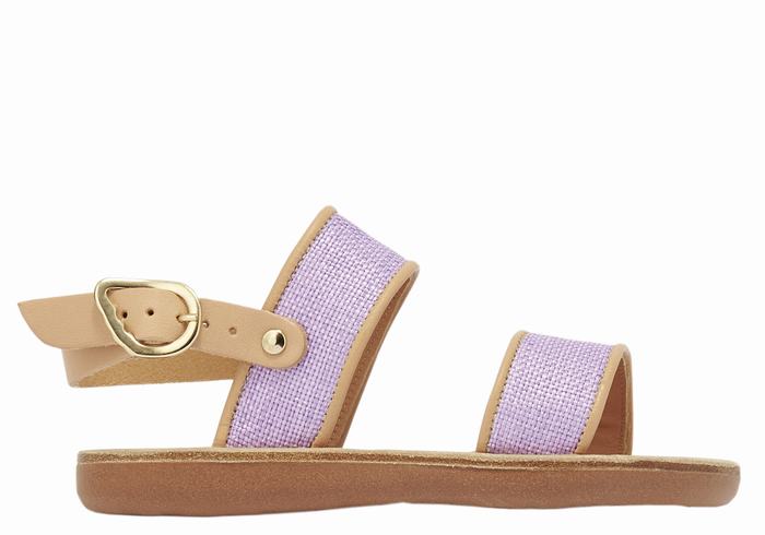 Sandale Casual Ancient Greek Sandals Little Clio Rafia Soft Copii Violet Bej | KMI7243GR