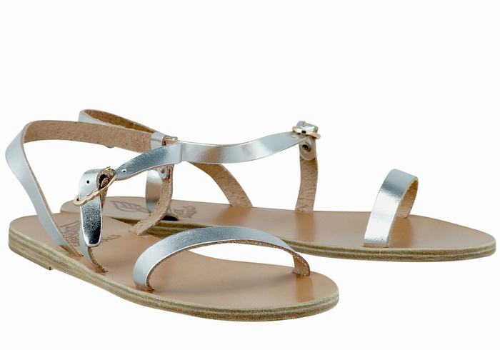 Sandale Cu Curea Din Spate Ancient Greek Sandals Niove Leather Dama Argintii | VCY1311ZN