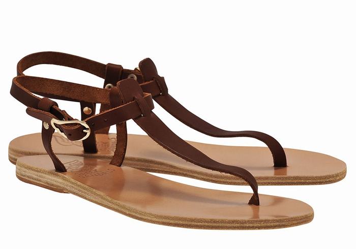 Sandale Cu Curea Din Spate Ancient Greek Sandals Lito Flip Flop Leather Dama Cafe | LCT6564WQ