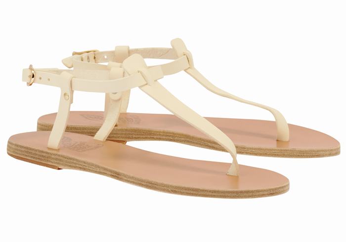 Sandale Cu Curea Din Spate Ancient Greek Sandals Lito Flip Flop Leather Dama Albi | GXP6762GU