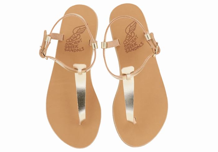 Sandale Cu Curea Din Spate Ancient Greek Sandals Lito Flip Flop Leather Dama Aurii Albi | ZFY3458XA