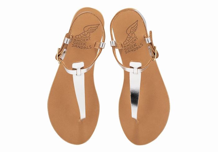 Sandale Cu Curea Din Spate Ancient Greek Sandals Lito Flip Flop Leather Dama Argintii | NQC6952HI