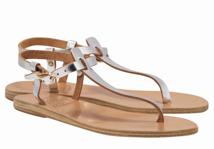 Sandale Cu Curea Din Spate Ancient Greek Sandals Lito Flip Flop Leather Dama Argintii | NQC6952HI