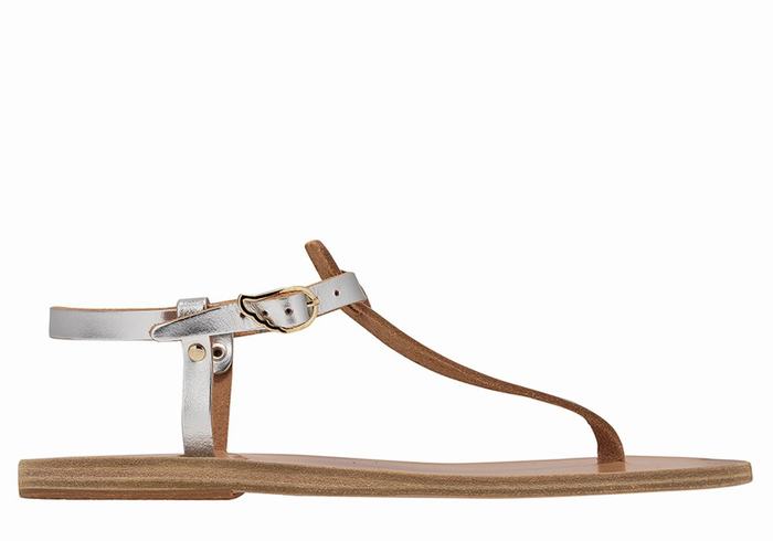 Sandale Cu Curea Din Spate Ancient Greek Sandals Lito Flip Flop Leather Dama Argintii | NQC6952HI