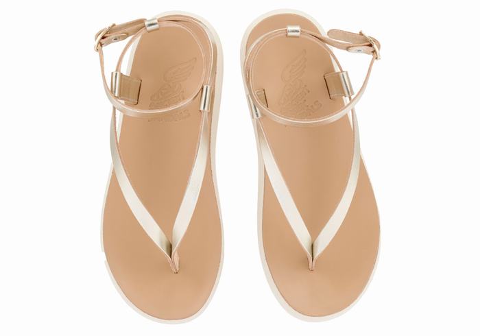 Sandale Cu Curea Pe Glezna Ancient Greek Sandals Salomi Comfort Dama Aurii Albi | BIS5015NH