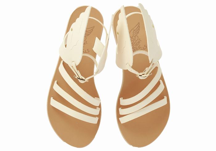 Sandale Cu Curea Pe Glezna Ancient Greek Sandals Ikaria Leather Dama Albi | JKD3250WH