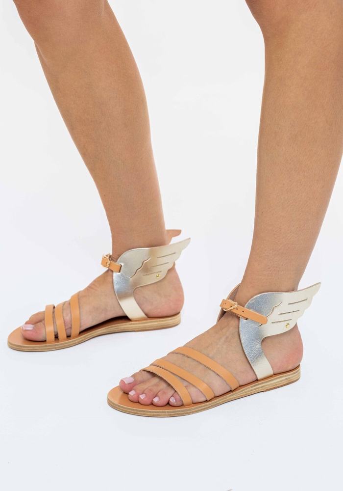 Sandale Cu Curea Pe Glezna Ancient Greek Sandals Ikaria Leather Dama Bej Aurii Albi | XVN958QU