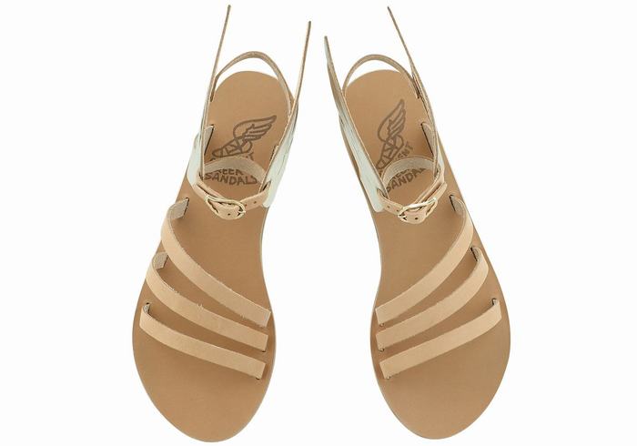 Sandale Cu Curea Pe Glezna Ancient Greek Sandals Ikaria Leather Dama Bej Aurii Albi | XVN958QU