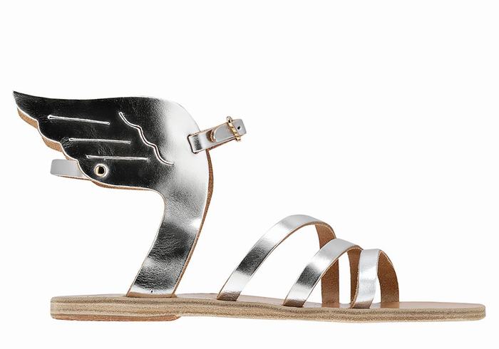 Sandale Cu Curea Pe Glezna Ancient Greek Sandals Ikaria Leather Dama Argintii | ENE9558UX