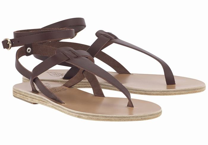 Sandale Cu Curea Pe Glezna Ancient Greek Sandals Estia Leather Dama Cafe | GPH2678BV