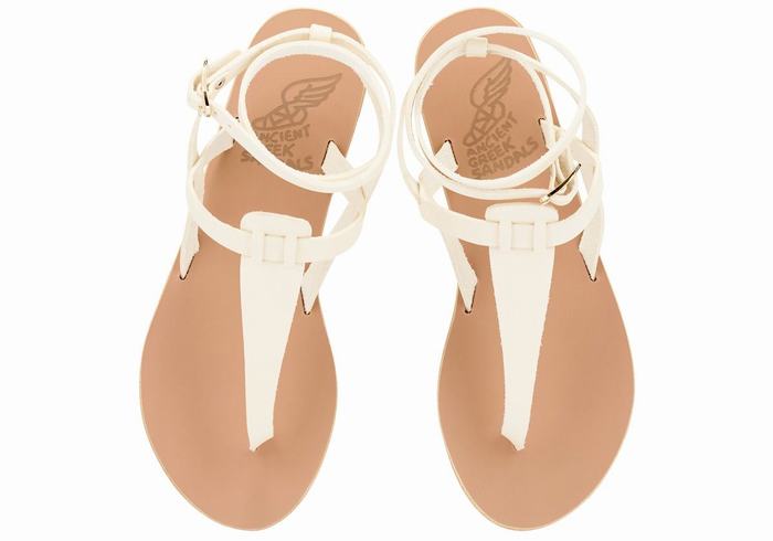 Sandale Cu Curea Pe Glezna Ancient Greek Sandals Estia Leather Dama Albi | VKJ7397ZE