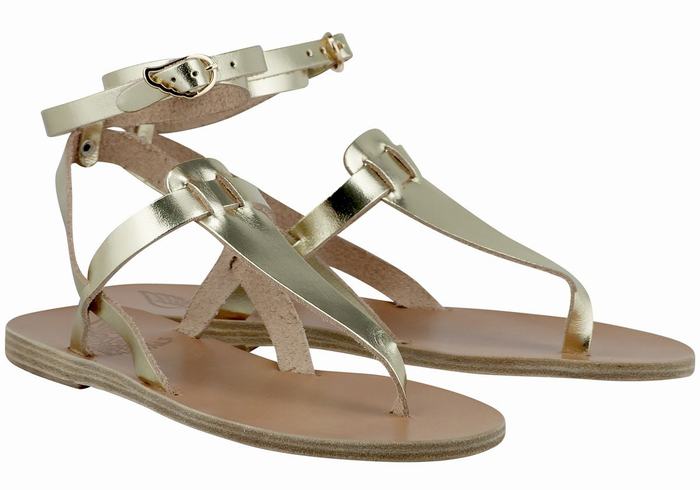 Sandale Cu Curea Pe Glezna Ancient Greek Sandals Estia Leather Dama Aurii Albi | UYU615HZ