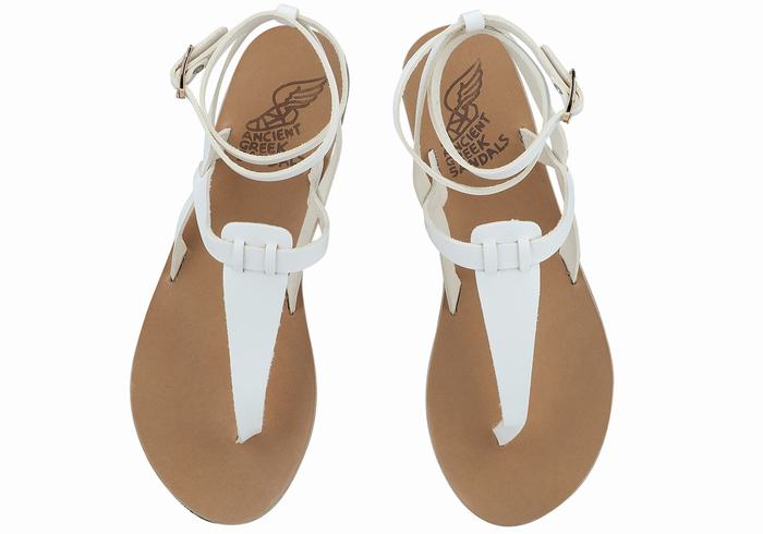 Sandale Cu Curea Pe Glezna Ancient Greek Sandals Estia Leather Dama Albi | IBR4673RT