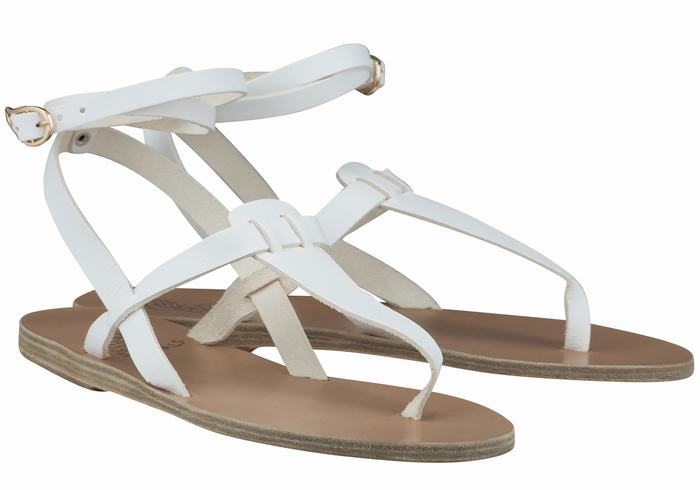 Sandale Cu Curea Pe Glezna Ancient Greek Sandals Estia Leather Dama Albi | IBR4673RT