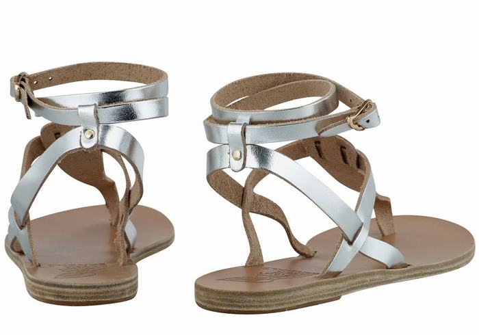 Sandale Cu Curea Pe Glezna Ancient Greek Sandals Estia Leather Dama Argintii | RSN6447UK