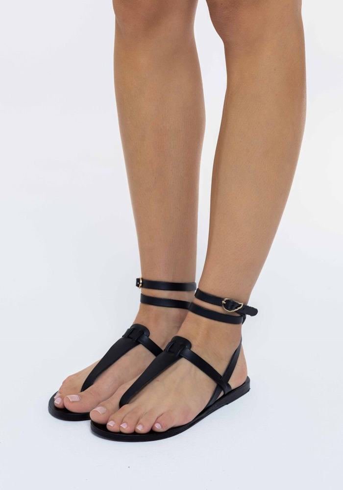 Sandale Cu Curea Pe Glezna Ancient Greek Sandals Estia Leather Dama Negrii | LGF574JG