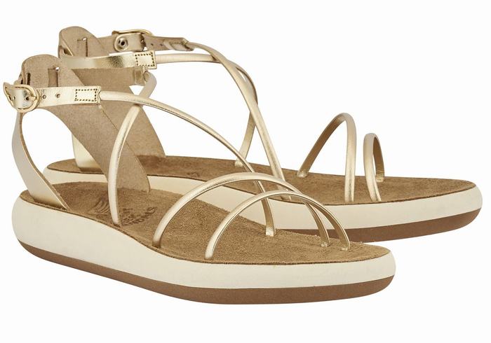 Sandale Cu Curea Pe Glezna Ancient Greek Sandals Anastasia Comfort Dama Aurii Albi | ABS5769NZ