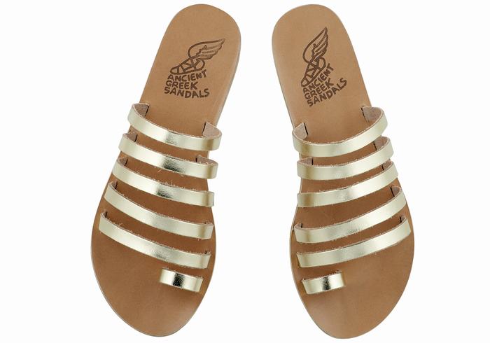 Sandale Cu Deget Ancient Greek Sandals Niki Leather Dama Aurii Albi | FNQ216QY