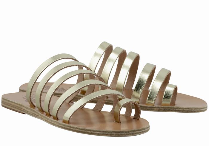 Sandale Cu Deget Ancient Greek Sandals Niki Leather Dama Aurii Albi | FNQ216QY