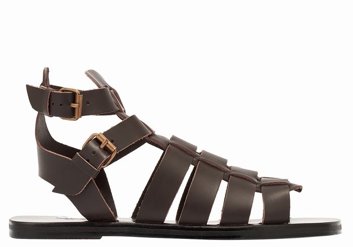 Sandale Fisherman Ancient Greek Sandals Alexandros Leather Barbati Ciocolata | WLV7019PG