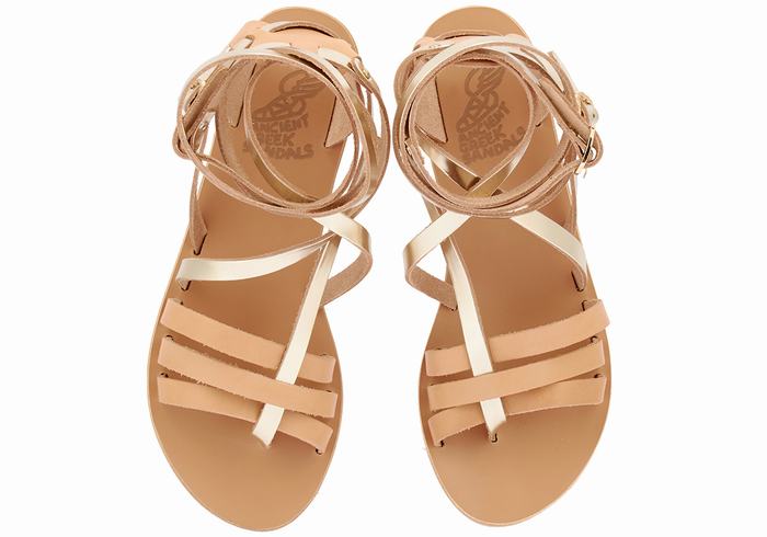 Sandale Gladiator Ancient Greek Sandals Satira Leather Dama Bej Aurii Albi | DXT4478EM