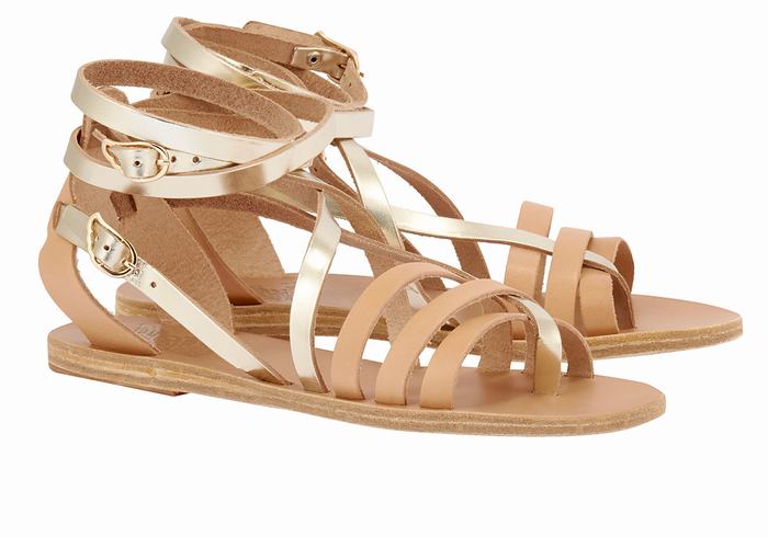 Sandale Gladiator Ancient Greek Sandals Satira Leather Dama Bej Aurii Albi | DXT4478EM