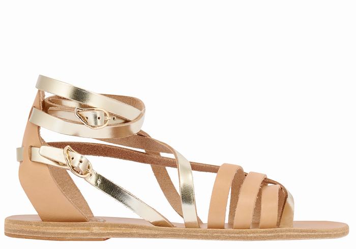 Sandale Gladiator Ancient Greek Sandals Satira Leather Dama Bej Aurii Albi | DXT4478EM