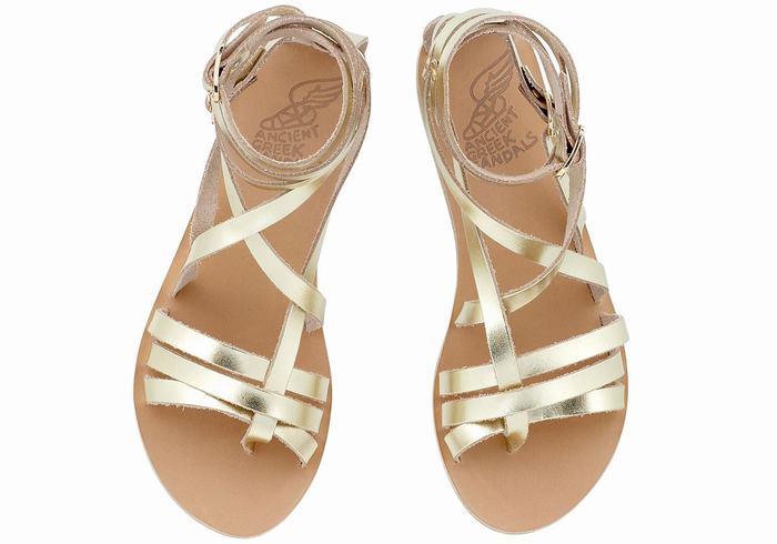 Sandale Gladiator Ancient Greek Sandals Satira Leather Dama Aurii Albi | ITO4038YD