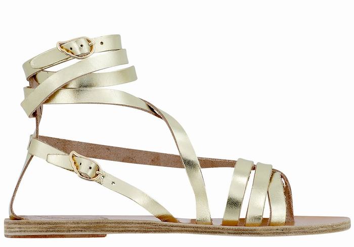 Sandale Gladiator Ancient Greek Sandals Satira Leather Dama Aurii Albi | ITO4038YD