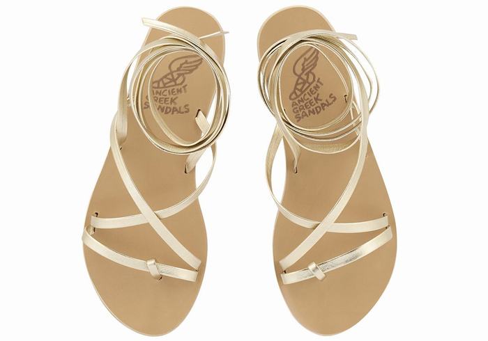 Sandale Gladiator Ancient Greek Sandals Morfi Leather Dama Aurii Albi | UXT7113NX