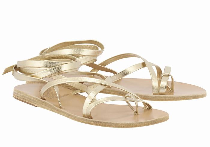 Sandale Gladiator Ancient Greek Sandals Morfi Leather Dama Aurii Albi | UXT7113NX