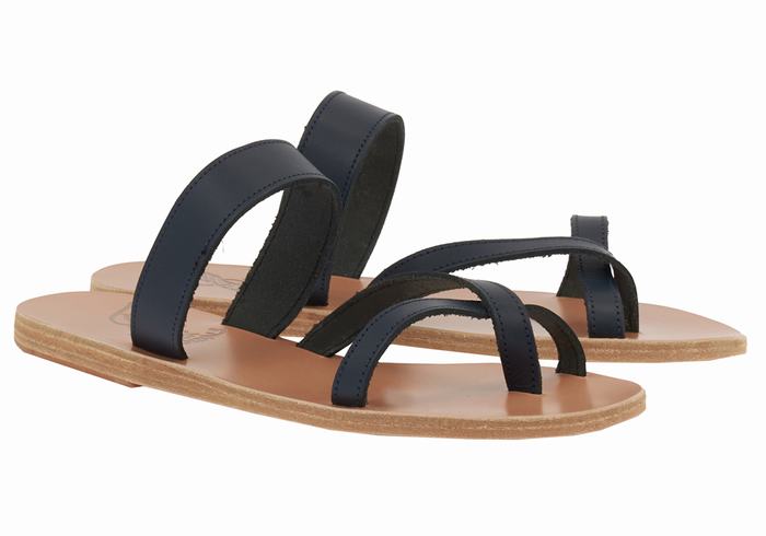 Sandale Slide Ancient Greek Sandals Daphnae Leather Dama Albastri Inchis | ZKR785AG