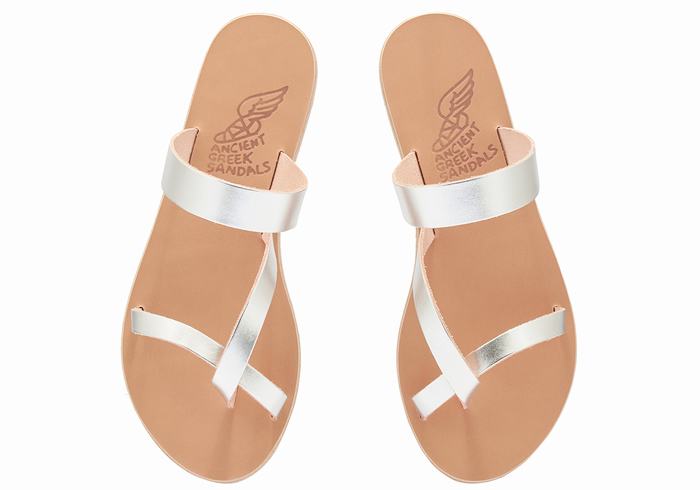 Sandale Slide Ancient Greek Sandals Daphnae Leather Dama Argintii | FCK1278VQ