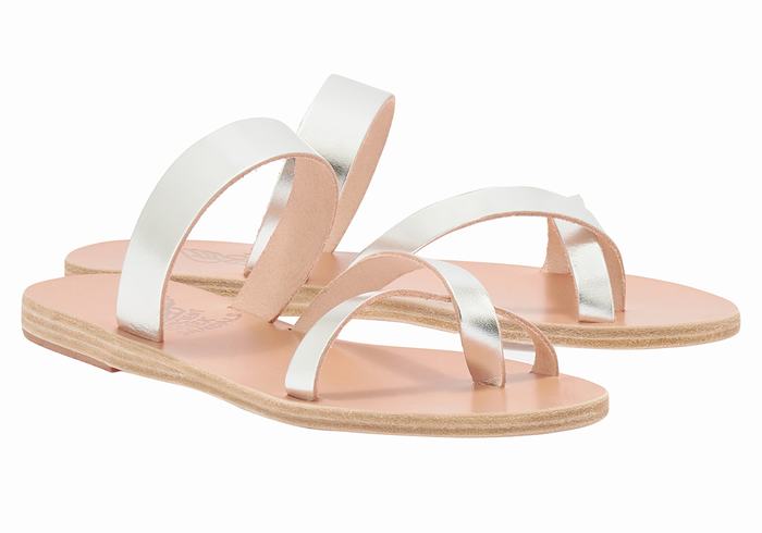 Sandale Slide Ancient Greek Sandals Daphnae Leather Dama Argintii | FCK1278VQ