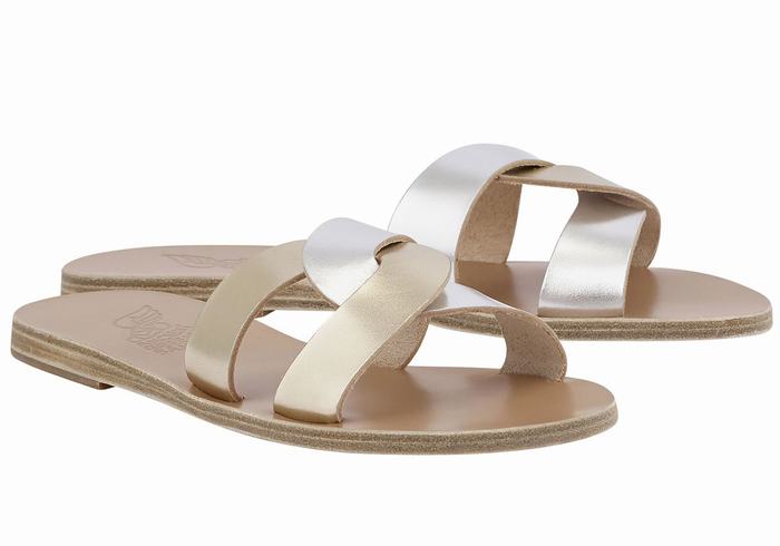 Sandale Slide Ancient Greek Sandals Desmos Dama Aurii Albi Argintii | JXR8344GO