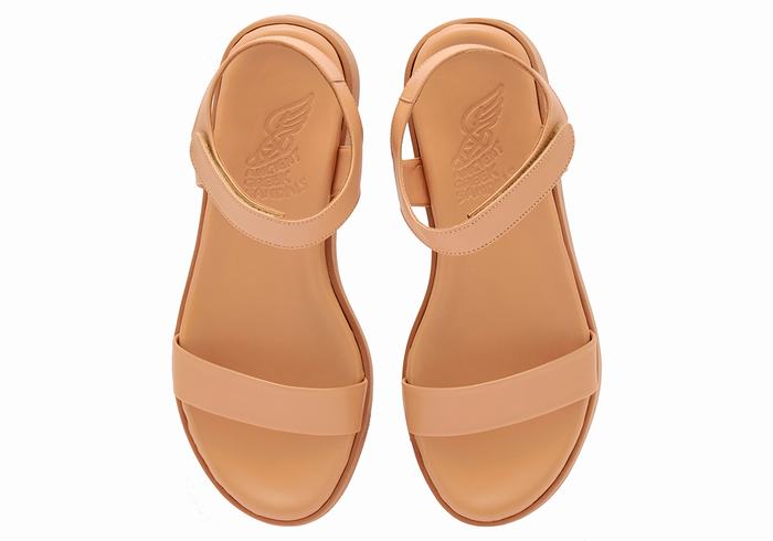 Sandale cu Platforma Ancient Greek Sandals Salamina Leather Dama Bej | ZQN524YQ