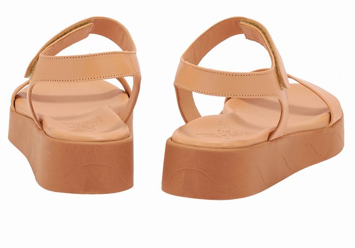 Sandale cu Platforma Ancient Greek Sandals Salamina Leather Dama Bej | ZQN524YQ