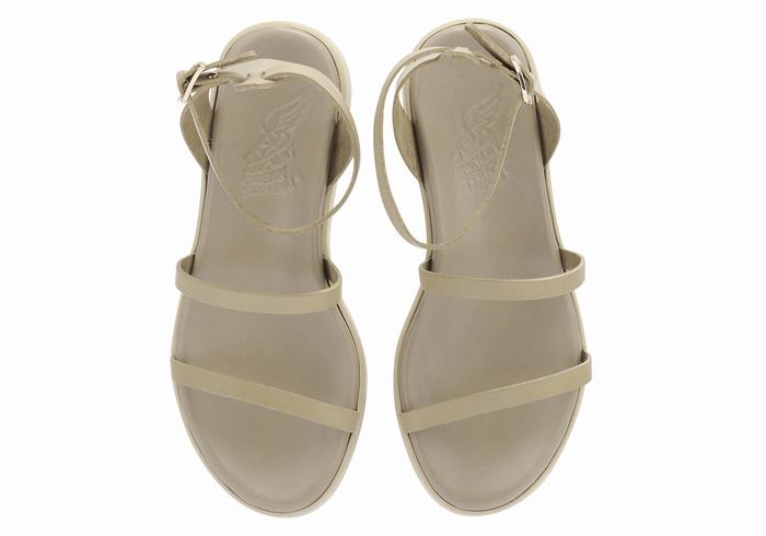 Sandale cu Platforma Ancient Greek Sandals Nissida Leather Dama Gri Maro | YBN5780MV