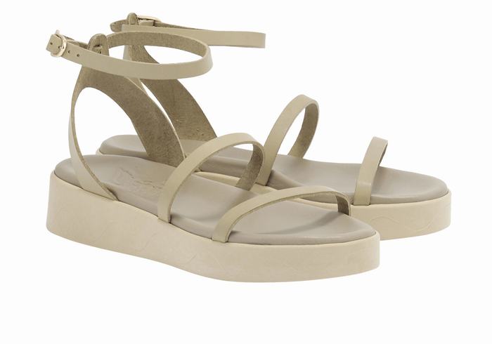 Sandale cu Platforma Ancient Greek Sandals Nissida Leather Dama Gri Maro | YBN5780MV