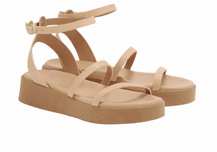 Sandale cu Platforma Ancient Greek Sandals Nissida Leather Dama Bej | ZXK6221PU