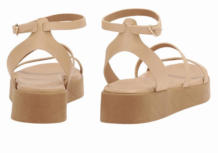 Sandale cu Platforma Ancient Greek Sandals Nissida Leather Dama Bej | ZXK6221PU