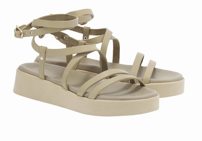 Sandale cu Platforma Ancient Greek Sandals Aristea Leather Dama Gri Maro | CSA791OL